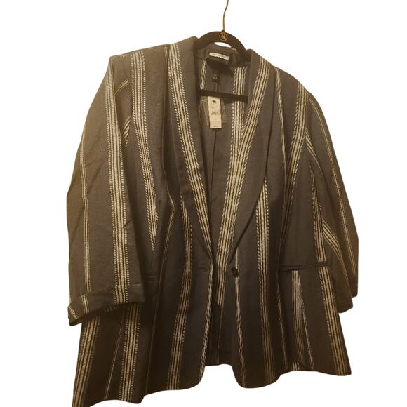 Lane Bryant Blazer Women's 26 Blue Pinstripe Shawl Collar Roll Sleeve NWT Career - Picture 1 of 2